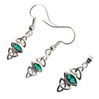 18K White Gold Coated Jewellery Set Double Celtic Trinity Knot Embracing Navette Cut Stone Earrings and Pendant Necklace