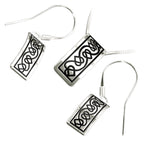925 Sterling Silver Jewellery Set of Earrings and Pendant Necklace Rectangular Celtic Hearts in Enamel