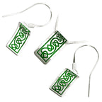 925 Sterling Silver Jewellery Set of Earrings and Pendant Necklace Rectangular Celtic Hearts in Enamel