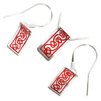 925 Sterling Silver Jewellery Set of Earrings and Pendant Necklace Rectangular Celtic Hearts in Enamel