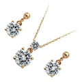 Jewellery Set Precious Metal Coated Pendant Necklace and Earrings with Sparkling Round AAA Cubic Zirconia Stone
