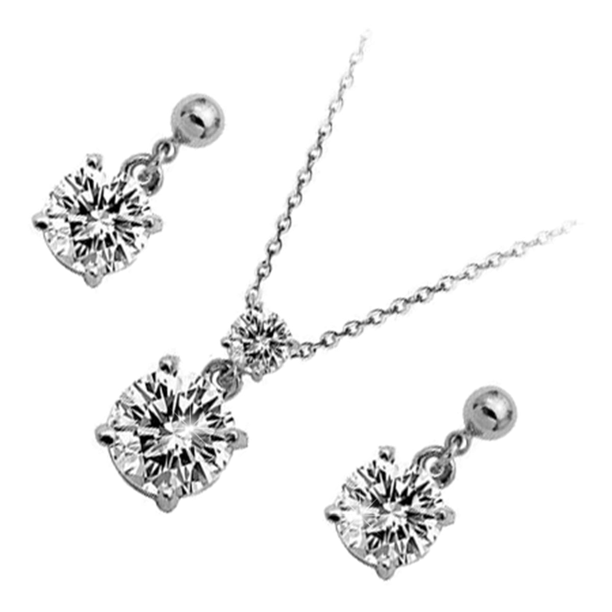 Jewellery Set Precious Metal Coated Pendant Necklace and Earrings with Sparkling Round AAA Cubic Zirconia Stone