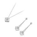 Jewellery Set Precious Metal Coated Pendant Necklace and Earrings with Round Cut Clear CZ Stone Inside Cube