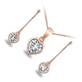 Jewellery Set Precious Metal Coated Pendant Necklace and Earrings with Heart Shaped AAA Clear CZ Crystal