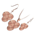 Triskelion Triple Celtic Spiral Design Precious Metal Coated Jewellery Set Double Sided Pendant Necklace and Earrings