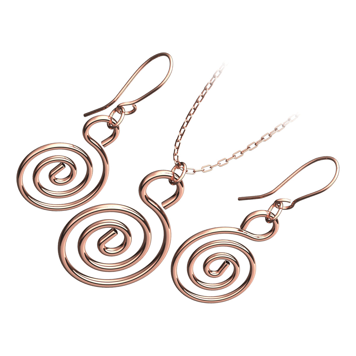 Precious Metal Coated Celtic Spiral Pendant Necklace and Earrings Jewellery Set