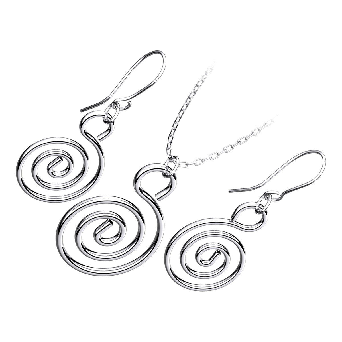 Precious Metal Coated Celtic Spiral Pendant Necklace and Earrings Jewellery Set