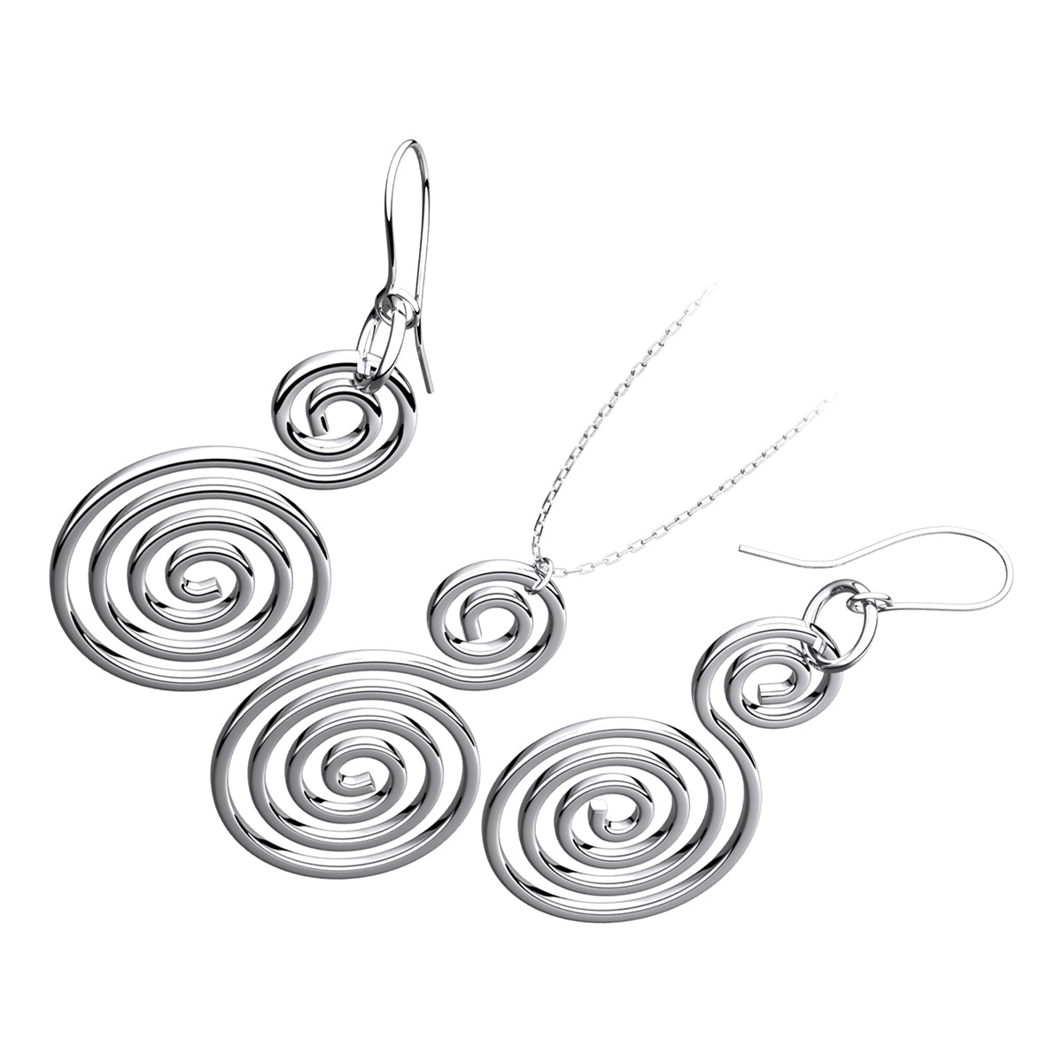 Precious Metal Coated Double Celtic Spiral Pendant Necklace and Earrings Jewellery Set