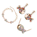 Jewellery Set Precious Metal Coated Pendant Necklace, Earrings, and Chain Bracelet of Multicolor Crystal-covered Fishes