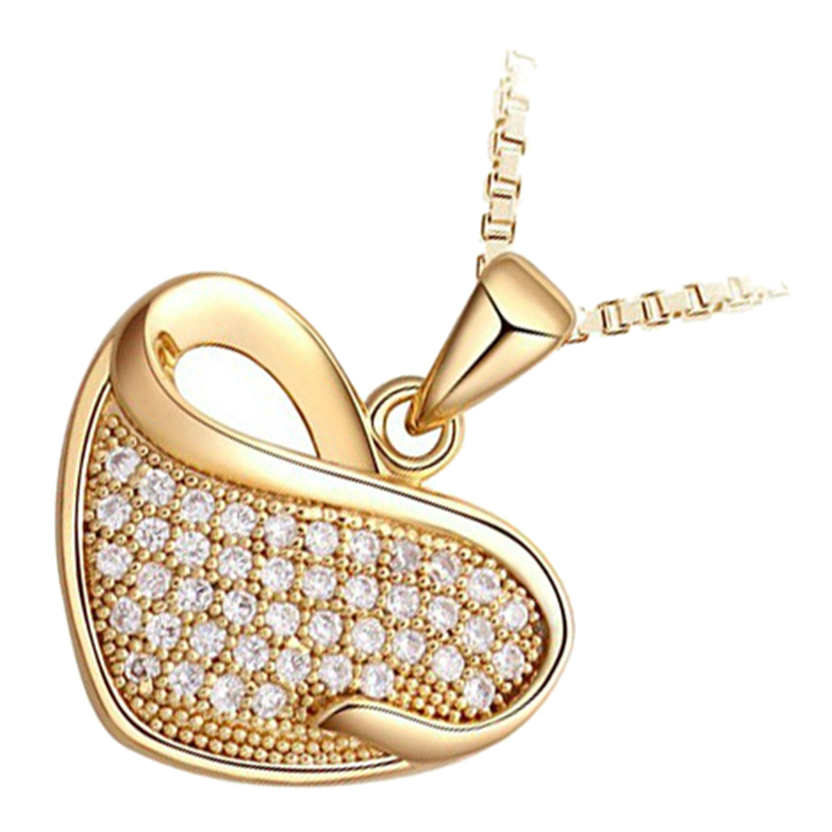18K Yellow Gold Coated Jewellery Set Pendant Necklace and Earrings with Heart Paved in Sparkling White CZ Stones