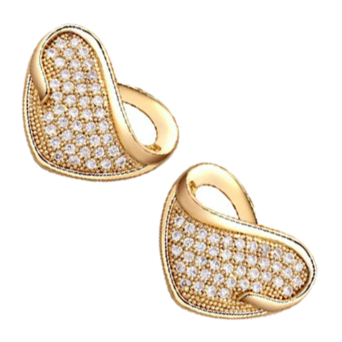 18K Yellow Gold Coated Jewellery Set Pendant Necklace and Earrings with Heart Paved in Sparkling White CZ Stones