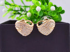 18K Yellow Gold Coated Jewellery Set Pendant Necklace and Earrings with Heart Paved in Sparkling White CZ Stones