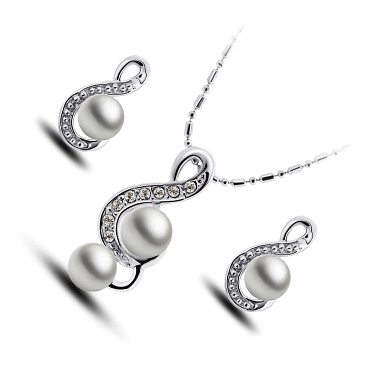 Jewellery Set 925 Sterling Silver Coated Pendant Necklace and Earrings with Treble Clef Design Graced with White Pearl
