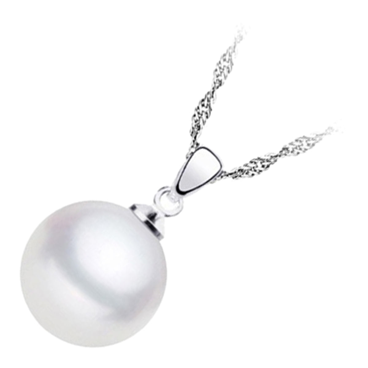 Jewellery Set 925 Sterling Silver Coated Pendant Necklace and Earrings Round White Pearl