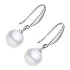 Jewellery Set 925 Sterling Silver Coated Pendant Necklace and Earrings Round White Pearl