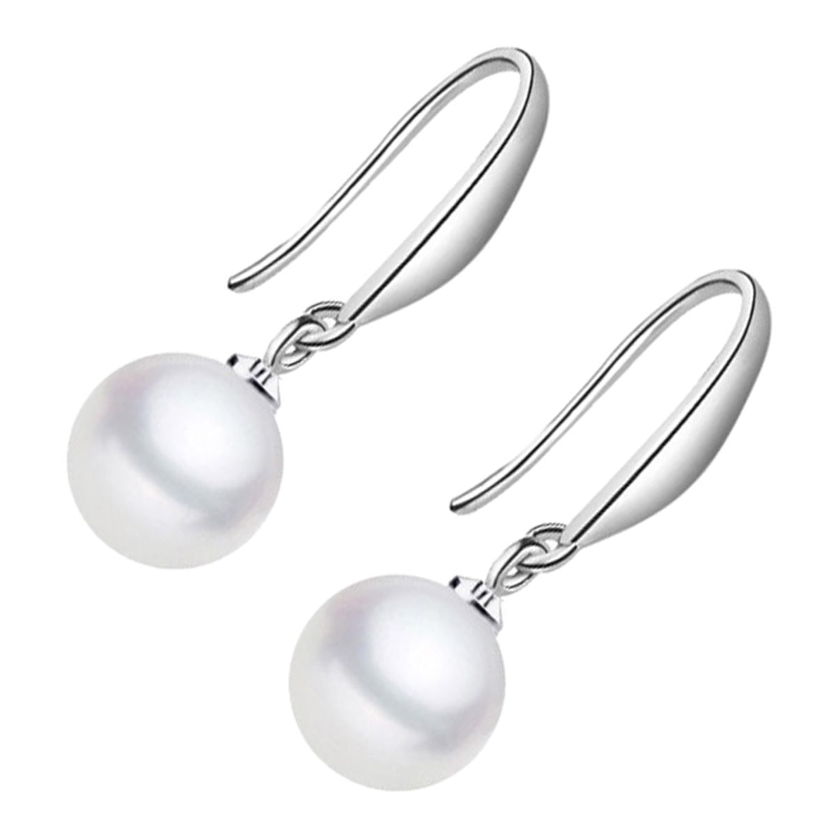 Jewellery Set 925 Sterling Silver Coated Pendant Necklace and Earrings Round White Pearl