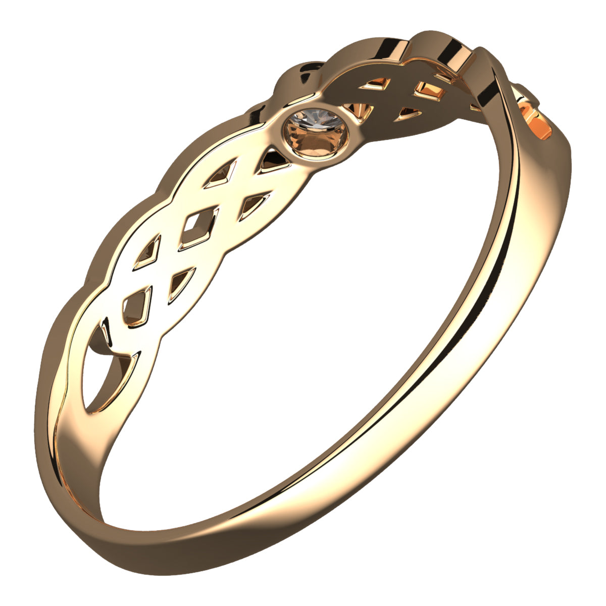 18K Yellow Gold Coated 925 Sterling Silver Celtic Knotwork Ring with Round Cut White CZ Stone