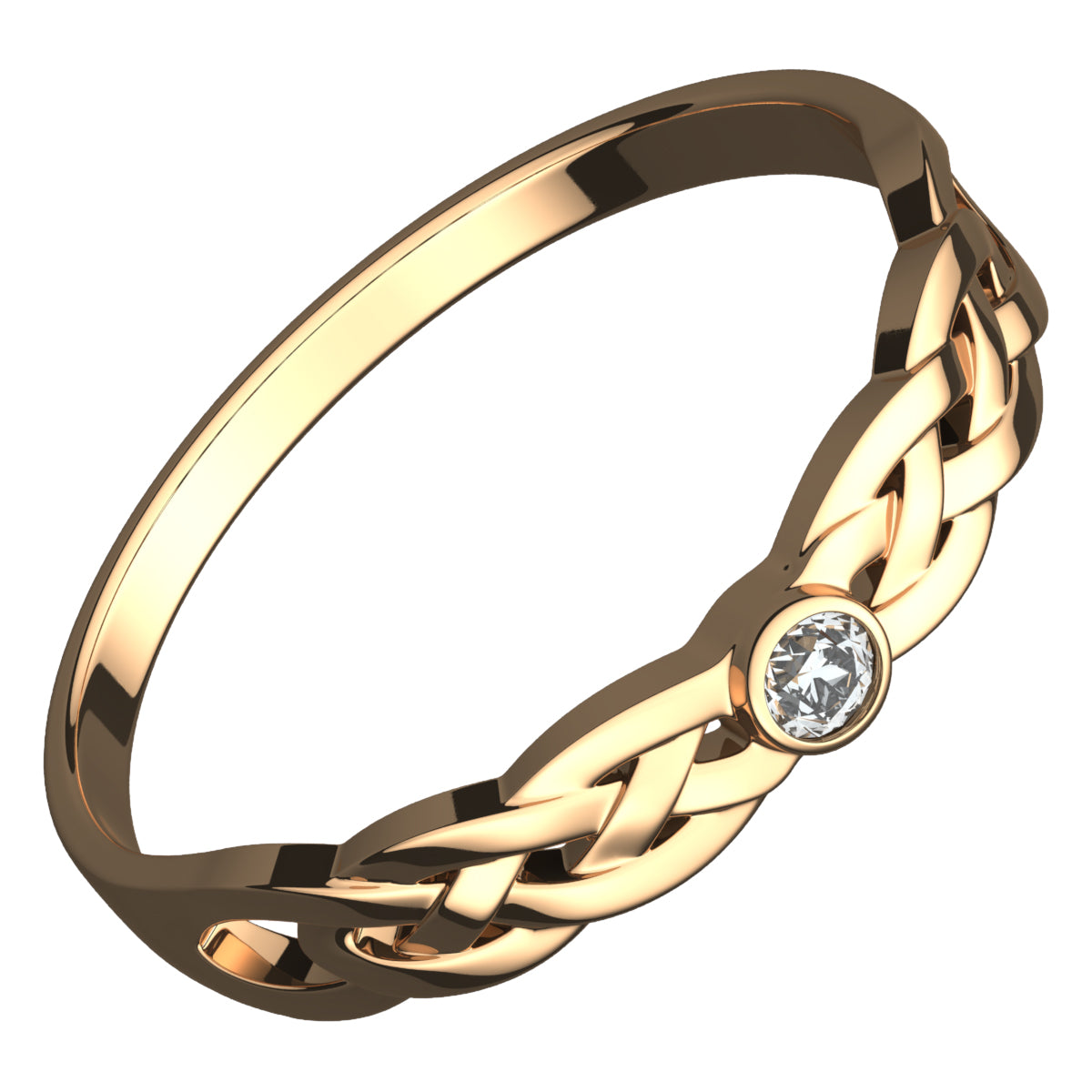 18K Yellow Gold Coated 925 Sterling Silver Celtic Knotwork Ring with Round Cut White CZ Stone