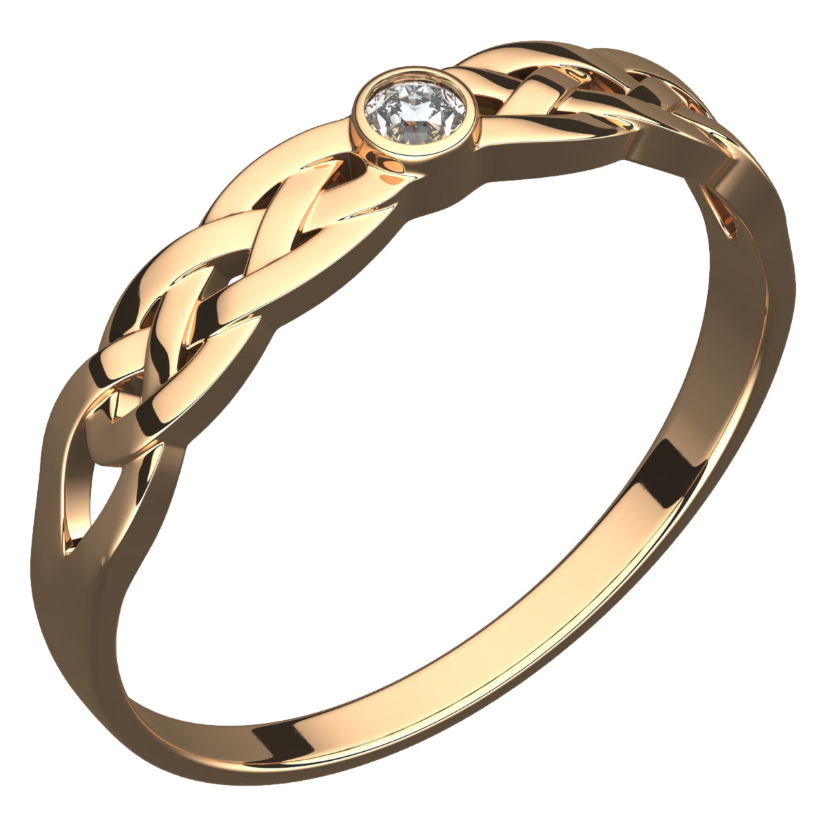 18K Yellow Gold Coated 925 Sterling Silver Celtic Knotwork Ring with Round Cut White CZ Stone