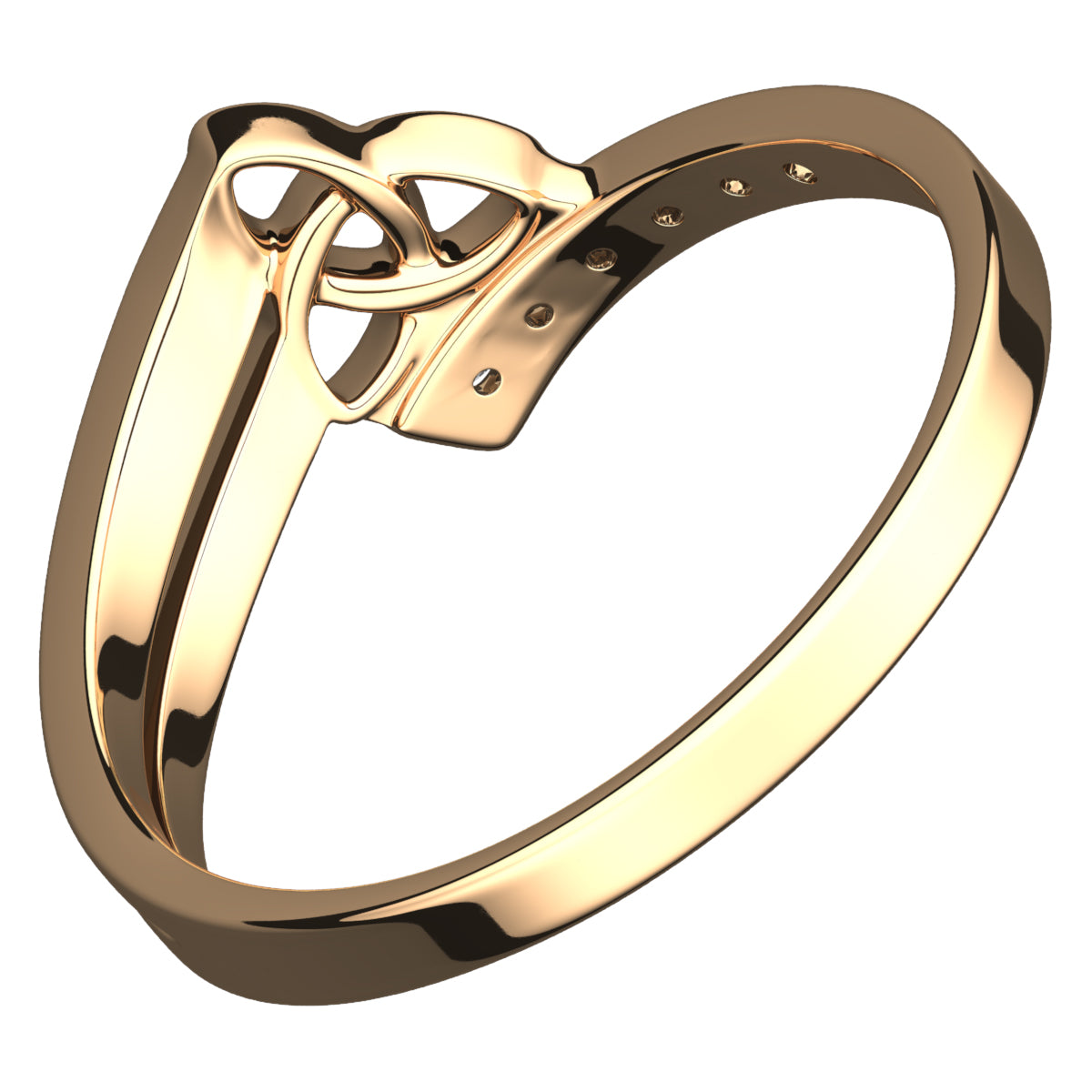 18K Yellow Gold Coated 925 Sterling Silver Celtic Triquetra Trinity Knot Ring with White CZ Stones