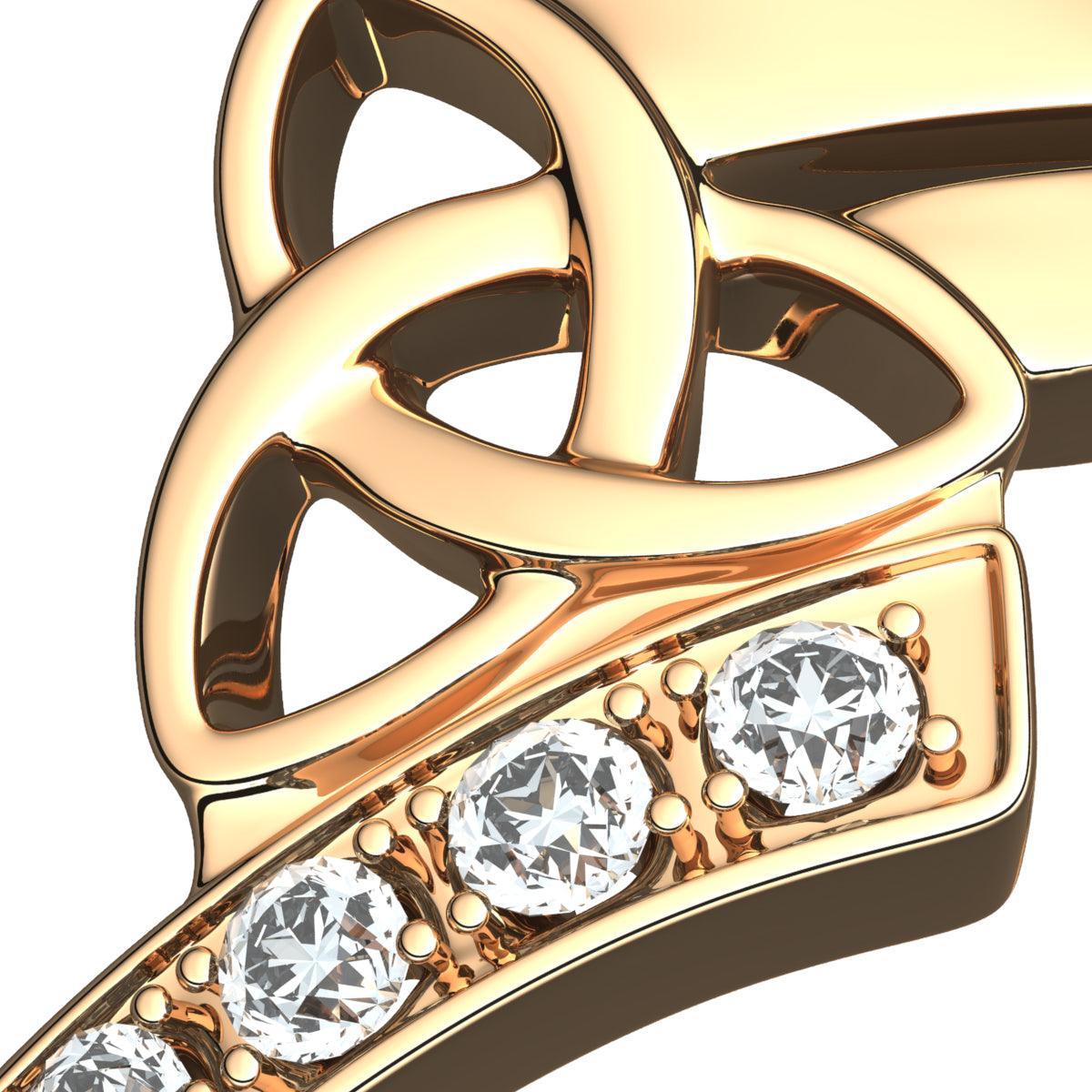 18K Yellow Gold Coated 925 Sterling Silver Celtic Triquetra Trinity Knot Ring with White CZ Stones