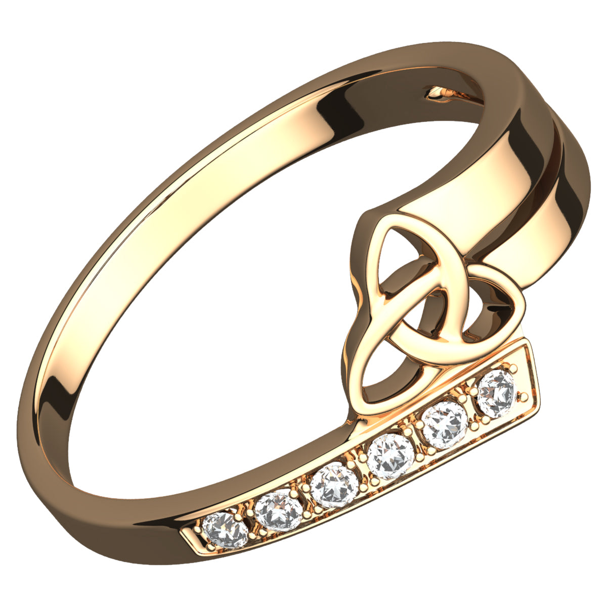 18K Yellow Gold Coated 925 Sterling Silver Celtic Triquetra Trinity Knot Ring with White CZ Stones