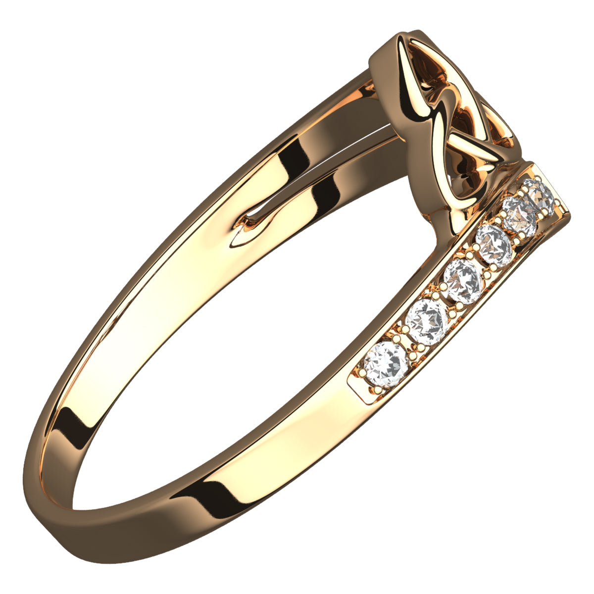 18K Yellow Gold Coated 925 Sterling Silver Celtic Triquetra Trinity Knot Ring with White CZ Stones