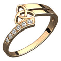 18K Yellow Gold Coated 925 Sterling Silver Celtic Triquetra Trinity Knot Ring with White CZ Stones