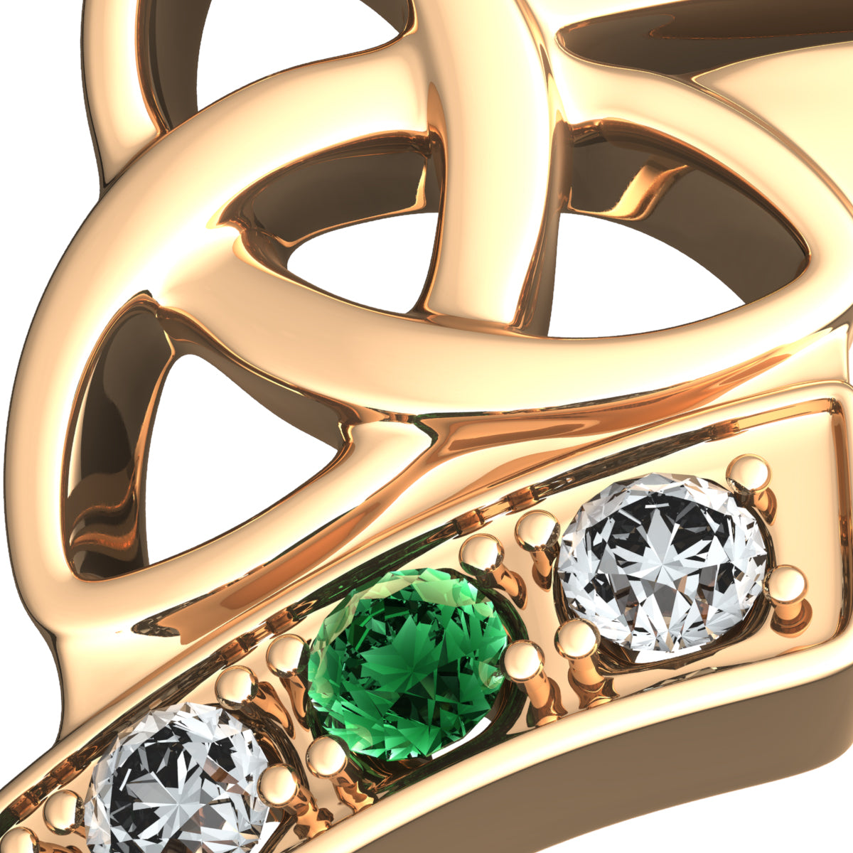 18K Yellow Gold Coated 925 Sterling Silver Celtic Triquetra Trinity Knot Ring with Emerald Green CZ Stones