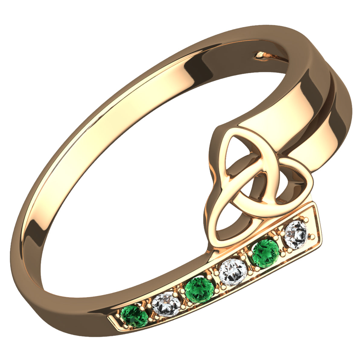 18K Yellow Gold Coated 925 Sterling Silver Celtic Triquetra Trinity Knot Ring with Emerald Green CZ Stones