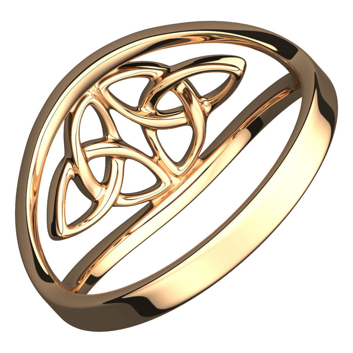 18K Yellow Gold Coated 925 Sterling Silver Celtic Triquetra Cross Ring with Doubled Trinity Knot