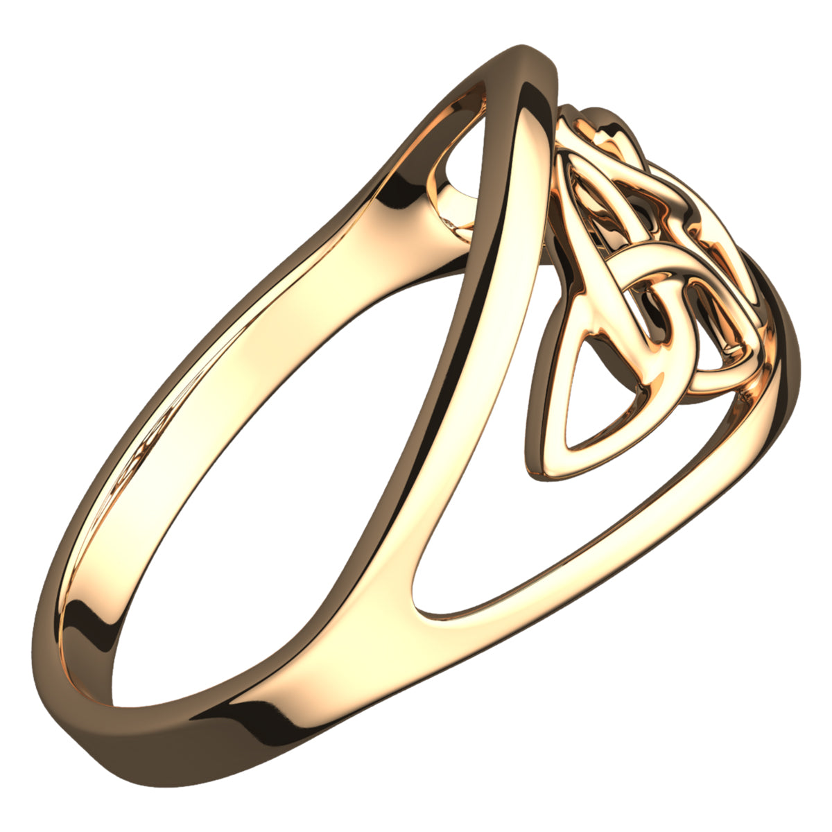 18K Yellow Gold Coated 925 Sterling Silver Celtic Triquetra Cross Ring with Doubled Trinity Knot