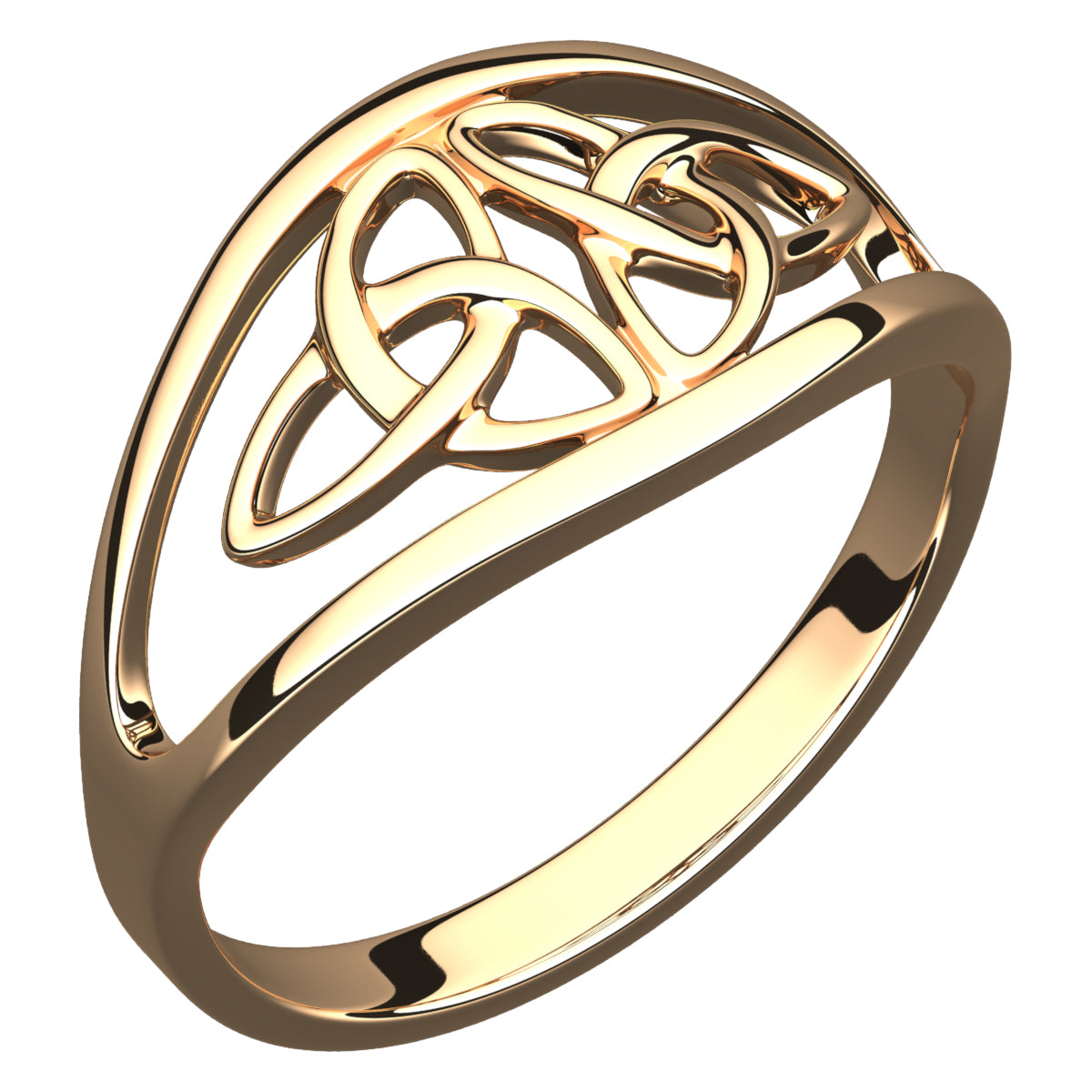 18K Yellow Gold Coated 925 Sterling Silver Celtic Triquetra Cross Ring with Doubled Trinity Knot