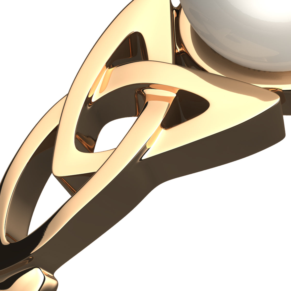 18K Yellow Gold Coated 925 Sterling Silver Celtic Trinity Knot Ring with White Round Pearl