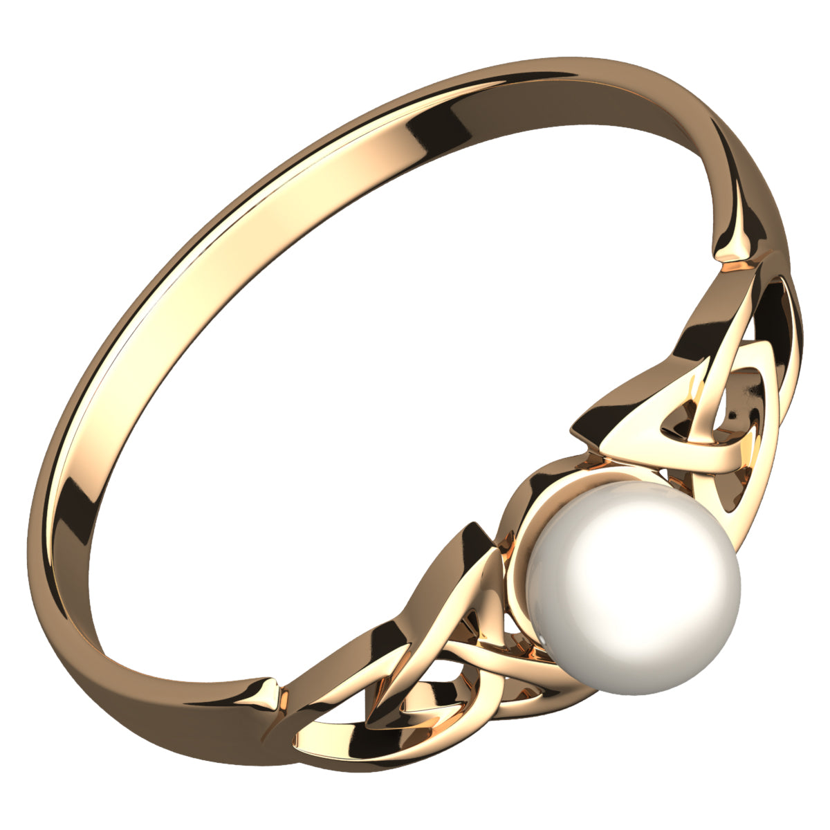 18K Yellow Gold Coated 925 Sterling Silver Celtic Trinity Knot Ring with White Round Pearl