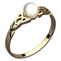 18K Yellow Gold Coated 925 Sterling Silver Celtic Trinity Knot Ring with White Round Pearl