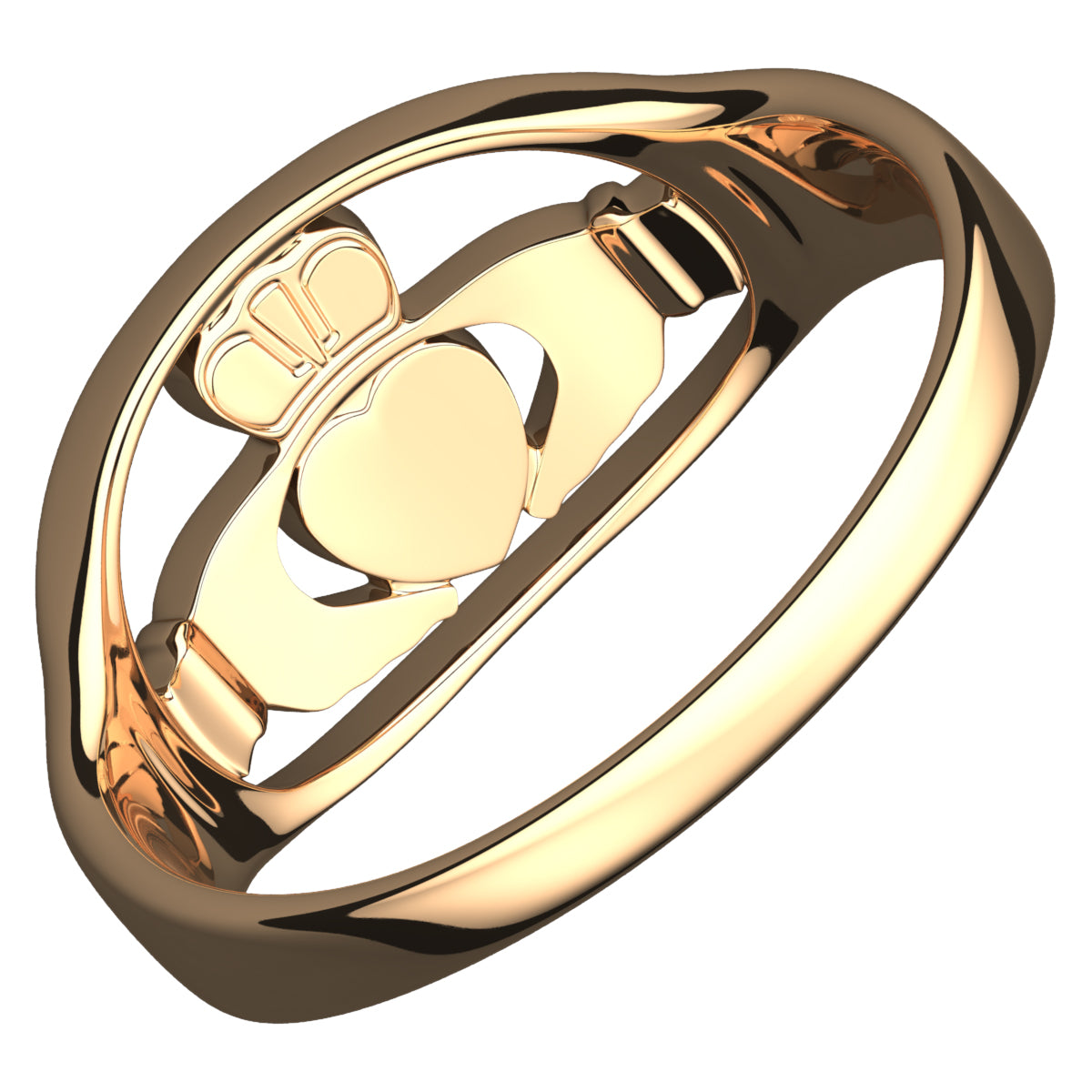 18K Yellow Gold Coated 925 Sterling Silver Claddagh Ring