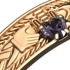 18K Yellow Gold Coated 925 Sterling Silver Claddagh Ring with Heart Shaped Amethyst CZ Stone