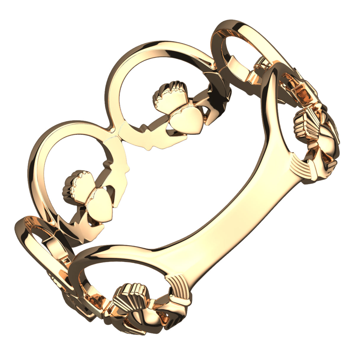 18K Yellow Gold Coated 925 Sterling Silver Ring Chain of Claddaghs