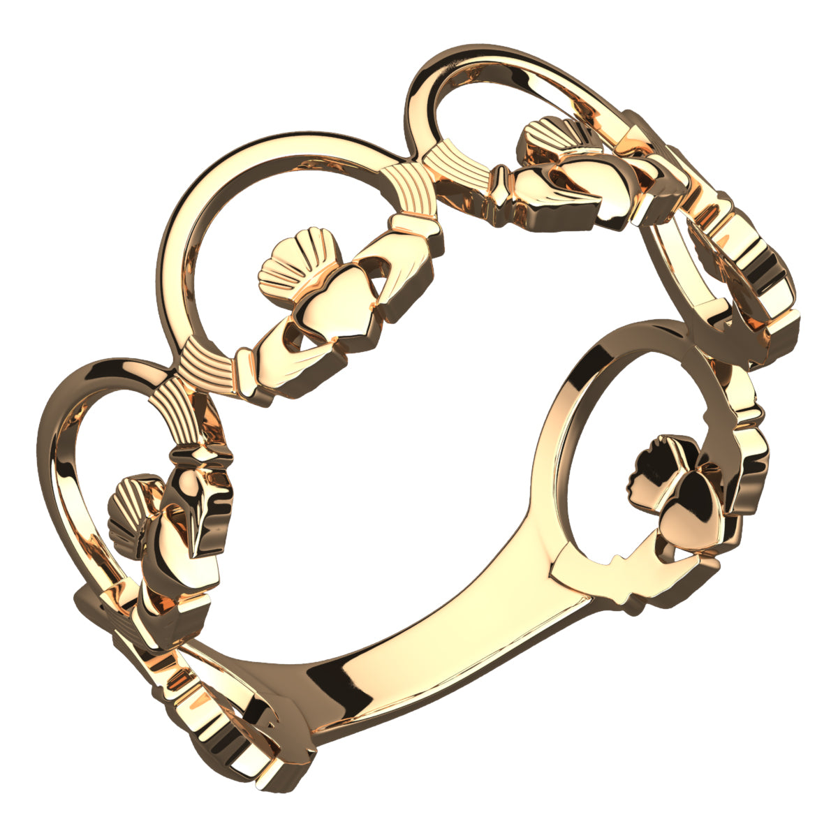 18K Yellow Gold Coated 925 Sterling Silver Ring Chain of Claddaghs