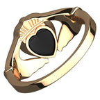 18K Yellow Gold Coated 925 Sterling Silver Claddagh Ring with Unusual Black Enamel Heart