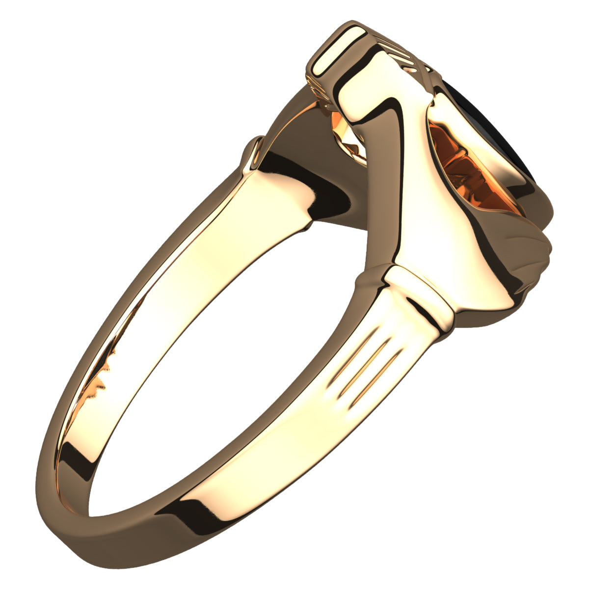 18K Yellow Gold Coated 925 Sterling Silver Claddagh Ring with Unusual Black Enamel Heart