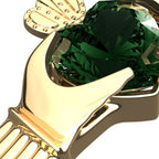 18K Yellow Gold Coated 925 Sterling Silver Claddagh Ring with Emerald Green Zircon Stone
