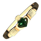 18K Yellow Gold Coated 925 Sterling Silver Claddagh Ring with Emerald Green Zircon Stone