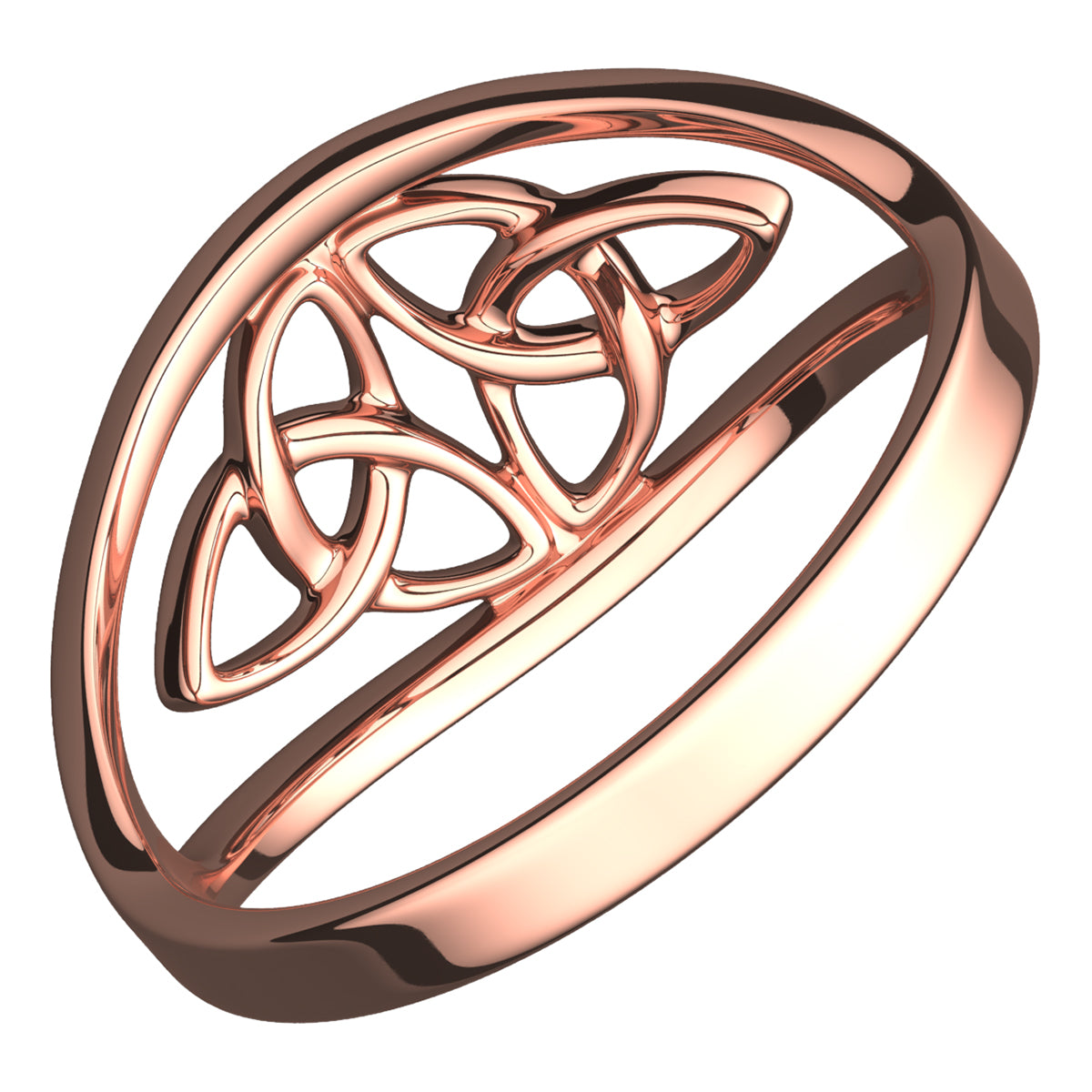 18K Rose Gold Coated Celtic Triquetra Cross of Doubled Trinity Knot Ring