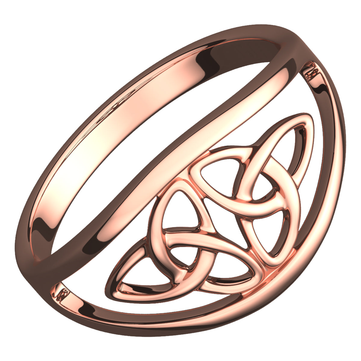 18K Rose Gold Coated Celtic Triquetra Cross of Doubled Trinity Knot Ring