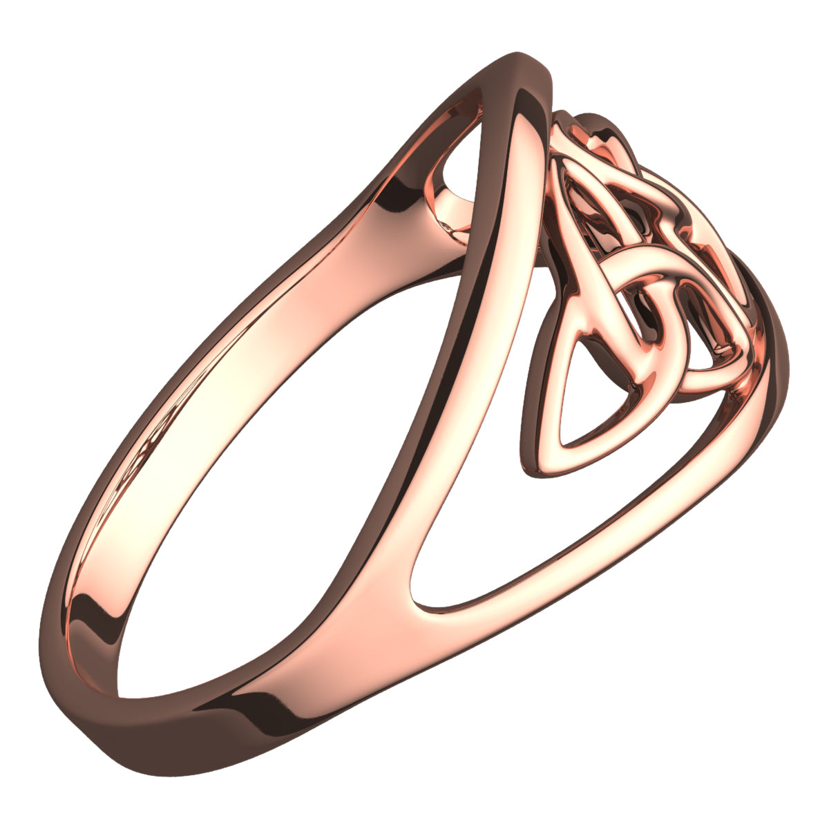 18K Rose Gold Coated Celtic Triquetra Cross of Doubled Trinity Knot Ring