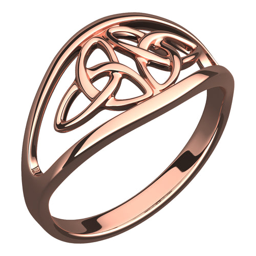 18K Rose Gold Coated Celtic Triquetra Cross of Doubled Trinity Knot Ring