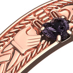 18K Rose Gold Coated Ring Claddagh with Heart Shaped Amethyst Purple Cubic Zirconia Stone Hands and Crown