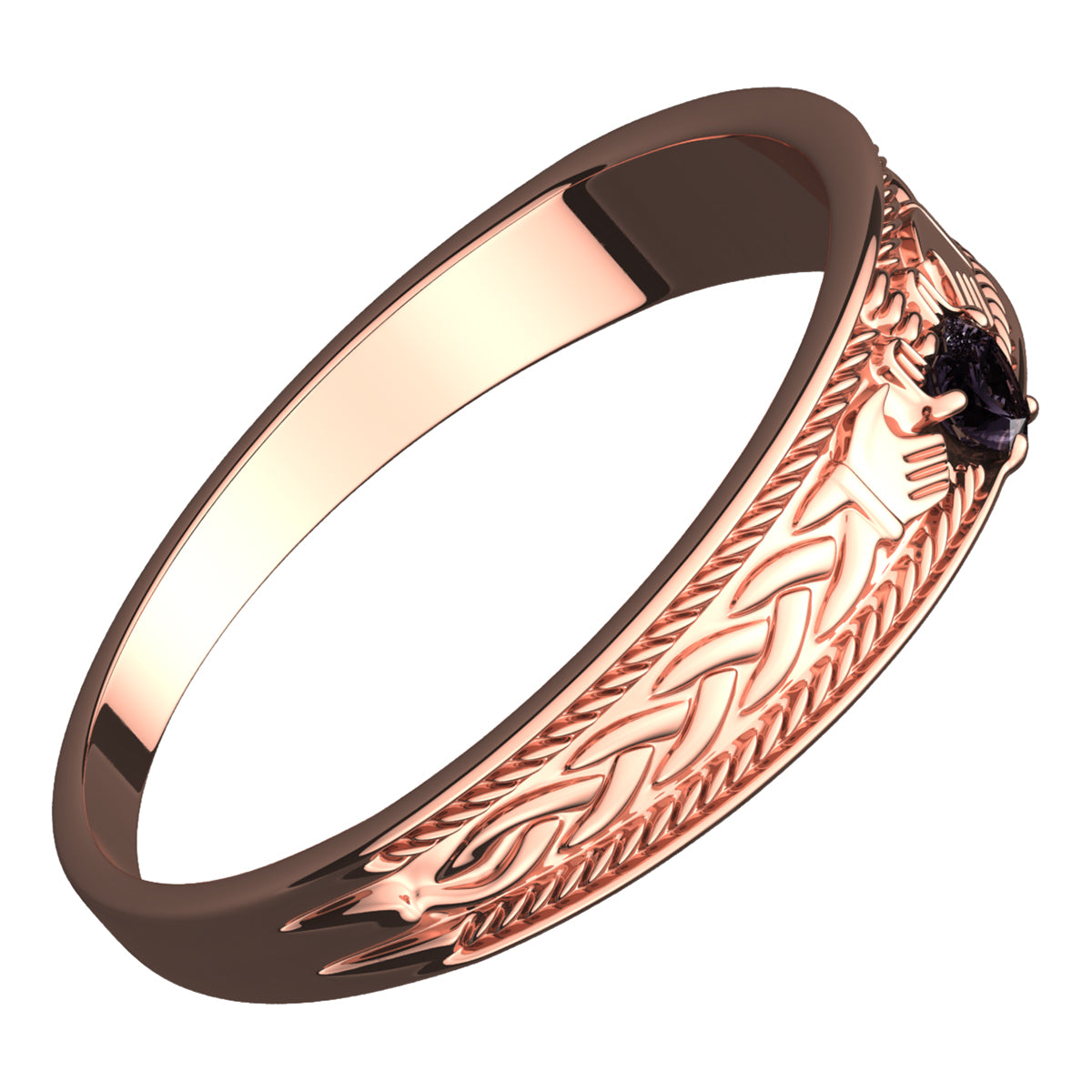 18K Rose Gold Coated Ring Claddagh with Heart Shaped Amethyst Purple Cubic Zirconia Stone Hands and Crown